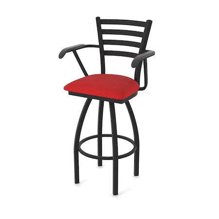 Holland Bar Stool Co Jackie with Arms 25 in. Swivel Counter Stool with Black Wrinkle Finish and Canter Red Seat 415